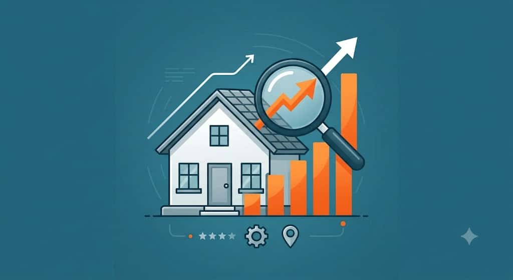 seo roofing logo with house and graph