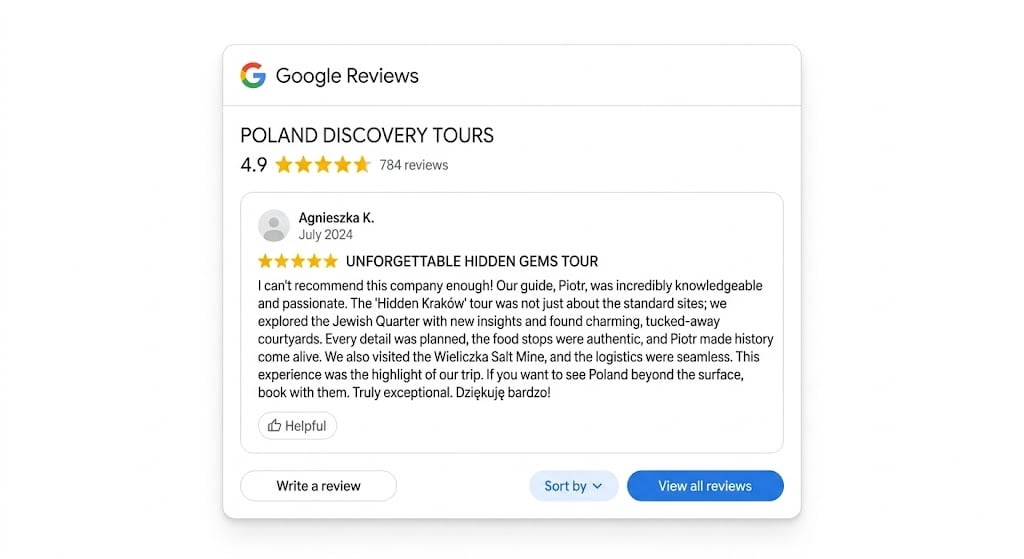 gmb review example for a travel tour company
